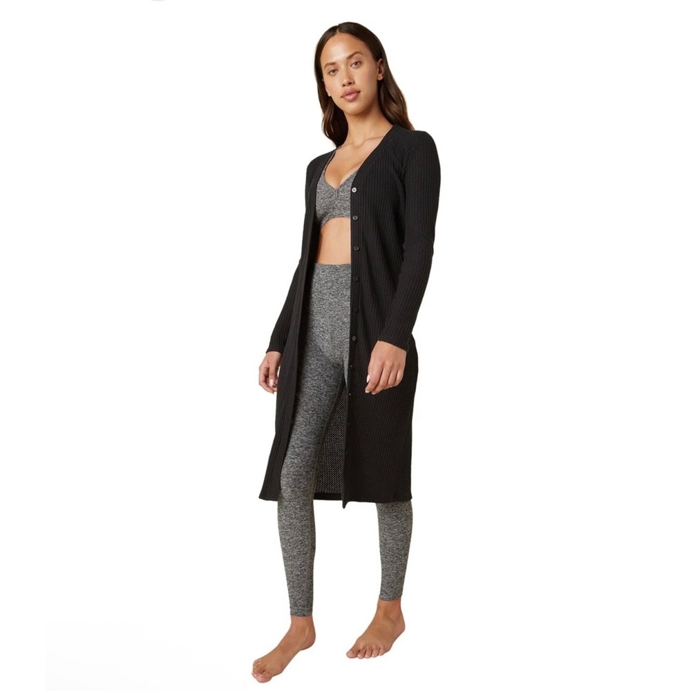 Beyond Yoga Black Ribbed Tencel Duster Cardigan Size 2X Longline Sweater